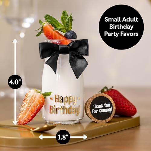 Ethisa Vintage 24 Pack Adult Birthday Party Favors Glass Bottles with Ribbons and Stickers - Classy Happy Birthday Favors and Table Centerpieces Decorations - Sturdy Candy Jar for Guests - Image 2