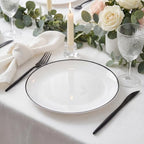 ejonirinjonir 180pcs Elegant White Plastic Plates for Wedding, Black Trim - Image 4