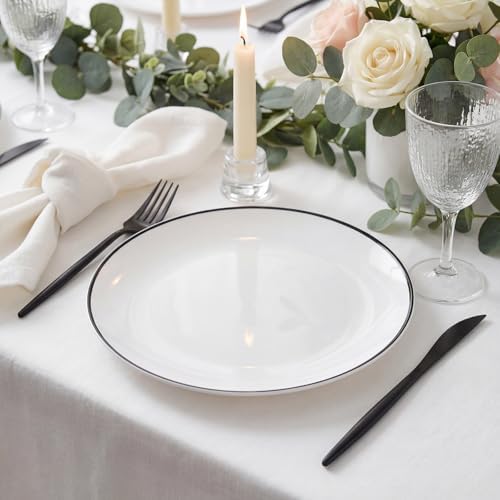 ejonirinjonir 180pcs Elegant White Plastic Plates for Wedding, Black Trim - Image 4