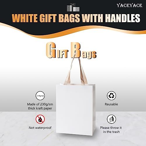 40pcs Medium Size White Paper Gift Bags with Ribbon Handles - Bulk Wedding & Party Bags - Image 5