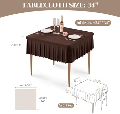 2 Pack Chocolate Spandex Tablecloths for 34x34 Inch Square Tables, Stretch Fitted Table Clothes with Pleated Ruffle Skirt for 34” Table, Wrinkle Free and Elastic, for Party Kitchen Home Dining - Image 4