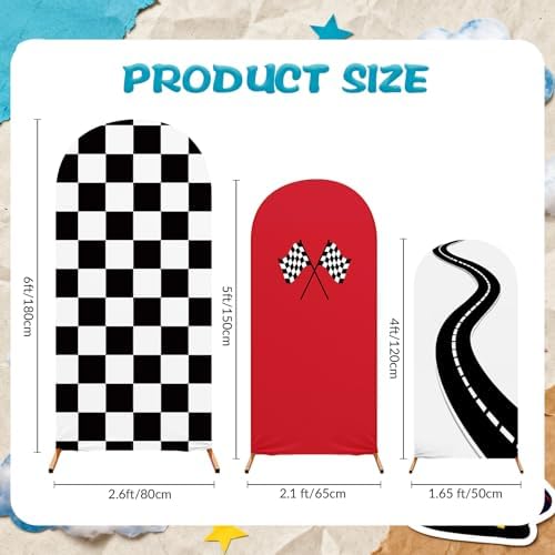 3 Pack Racing Theme Checkered Arch Backdrop Cover Set, Red - Image 2