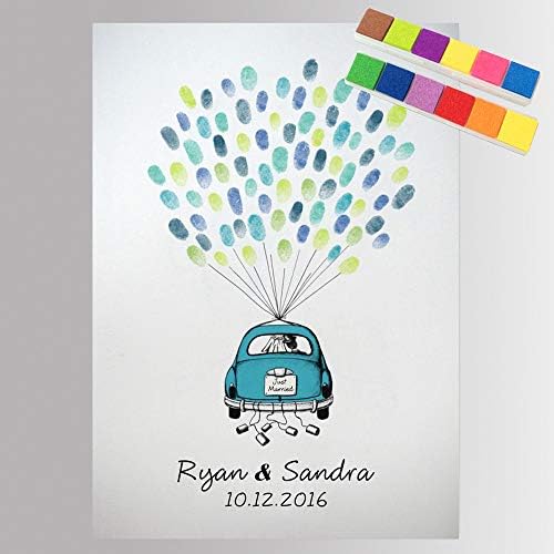 Fingerprint Guest Book for Wedding Decorations Personalized Wedding Car with Balloons DIY Thumbprint Sign in Book for Guests with Ink Pad -80x120cm by Unknown