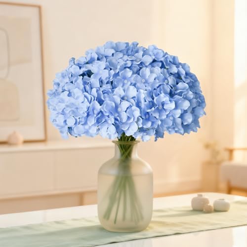 100 Pcs Faux Blue Hydrangea Artificial Flowers Bulk, Fake Silk Hydrangea Flowers Heads with Stems for Wedding Decorations Garden Party Baby Shower Porch Home Decor Table Centerpieces - Image 4