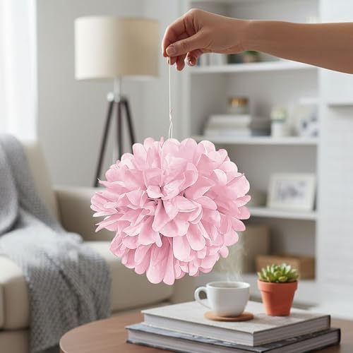 Fun Express - Light Pink Tissue Pom Pom Decor W/gromme - Party Decor - Hanging Decor - Tissue - 6 Pieces - Image 5