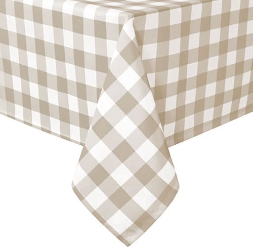 Hiasan Checkered Tablecloth Rectangle 60 x 140 Inch, Khaki and White by Hiasan