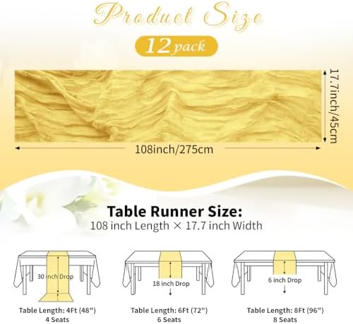 Light Yellow Boho Cheesecloth Table Runner 12 Pack 17x108 Inch Sheer Gauze - Image 2