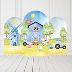 Blue Windmill Arch Backdrop Covers 6x2.6ft(HxW) for Barn Farm Birthday Party Decorations Double-Sided Chiara Arched Stand Fabric Cover Kids Baby Shower Parties Tablecloth Props - Image 3