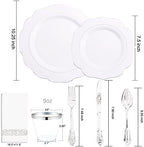 NOCCUR 175pcs Silver Plastic Plates - Silver Rim Plastic Tableware Include 25 Dinner/Dessert Plates, 25 Forks, 25 Knives, 25 Spoons for Wedding/Party - Image 3