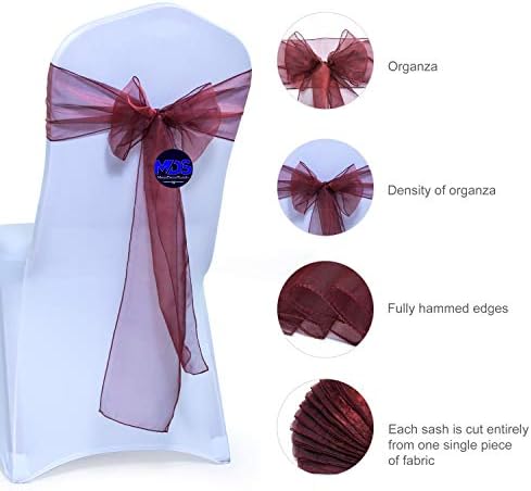 MDS Pack of 100 Organza Chair Sashes for Wedding & Event Décor – Burgundy - Image 3