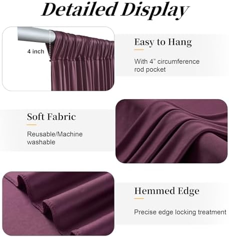 20ft x 12ft Burgundy Backdrop Curtains for Parties, Wrinkle Free 4 Panels Photo Backdrop Drapes Back Drop Cloth for Wedding Birthday Photography Background Decor - Image 5