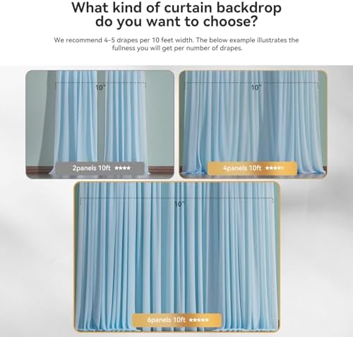 Ledido 10×10ft Blue Tulle Backdrop Curtain with Light(6 Panels 5×10ft) - Image 4