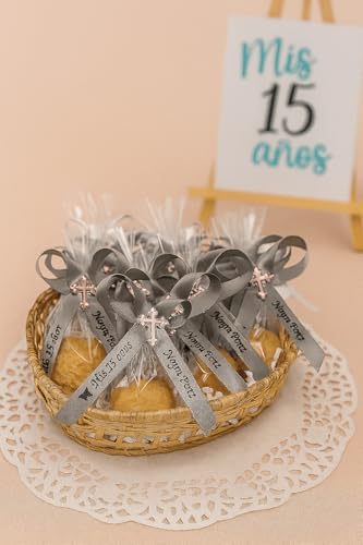 25 Personalized Ribbons Assesmbled Bows Bridal Shower Favor Party Favors Custom Wedding Ribbon Bridesmaid Memorial Ribbons Funeral Baby Invitations Mis XV años Quinceanera (White) - Image 2