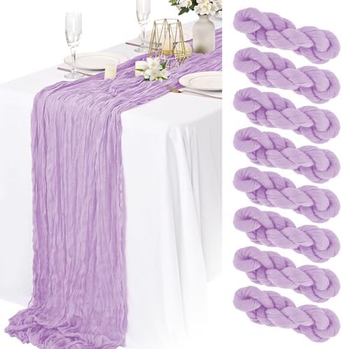 20 Pack Lilac Cheesecloth Table Runner 10FT Long Boho Gauze Fabric Table Runner Vintage Rustic Sheer Runners for Wedding Party Bridal Baby Shower Table Decorations by Lamshionow