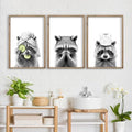 flowtorely Raccoon Bathroom Wall Decor Art 16x11 Inch Set of 3 Wood by flowtorely