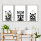 flowtorely Raccoon Bathroom Wall Decor Art 16x11 Inch Set of 3 Wood by flowtorely
