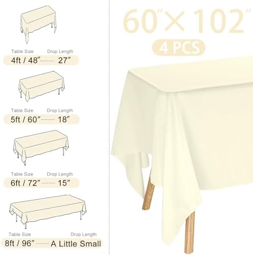 4 Pack Rectangle Tablecloth for 6 Foot Tables Washable Polyester Table Cover for Wedding Dining Table Parties Banquet（60x102 Beige） - Image 2