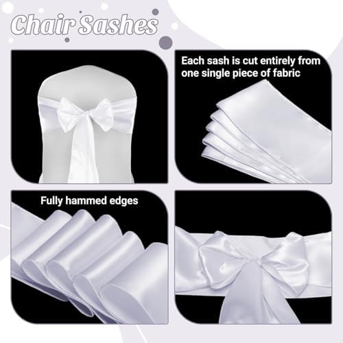 MDS® Pack of 200 Satin Chair Sashes for Wedding & Events – White - Image 5