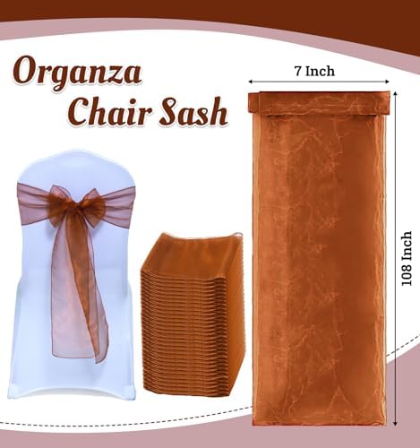 MDS Pack of 75 Organza Chair Sashes for Wedding & Event Décor – Bronze - Image 3