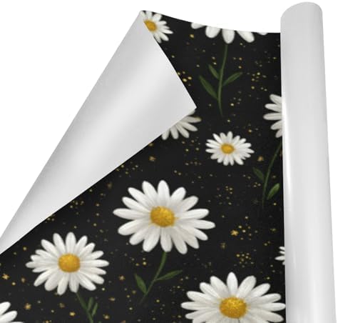 susiyo 2 Rolls White Daisies on Black Background Birthday Wrapping Paper Roll - Mini Wrapping Paper for Christmas, Party, Holiday, Father's Day, Baby Shower,Wedding - Image 2