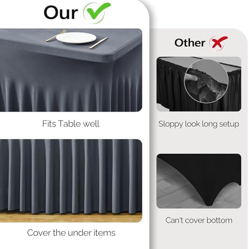 Wish Care 2 Pack Gray Spandex Table Clothes for 8 Foot Rectangle Tables, 8FT Wrinkle Free Fitted Tablecloths Ruffles Design Table Cover for Party, Banquet, Wedding and Events - Image 4