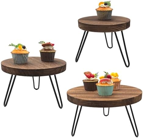 Set of 3 Wooden Cake Stand - 8 10 12 Inch Cake Pedestal with Metal Legs by Unknown