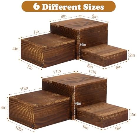 6 Pack Wooden Risers Display Stands Rustic Wood Cake & Cupcake Stands for Party Square Food Risers for Buffet Wooden Crates for Display Home Decor - Image 2