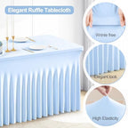 PARTISKY Blue Spandex Tablecloth for 6ft Rectangle Tables, Stretchable Table Cover Skirt for Folding Tables Weddings Parties Banquets Events Trade Shows and Dessert Table - Image 3