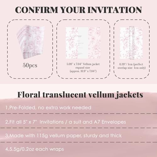 UNIQOOO 50 Pack Pre-Folded Dusty Rose Pink Grace Bloom Vellum Jackets&UNIQOOO Wildflower Wax Seal Stickers50 Pack Pre-Folded Dusty Rose Pink Grace Bloom Vellum Jac&UNIQOOO Wildflower Wax Seal Stickers - Image 4