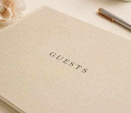 Linen Photo Guest Book (Cream) - 11.5" x 8.5" Large Hardcover Sign In Book - Image 5