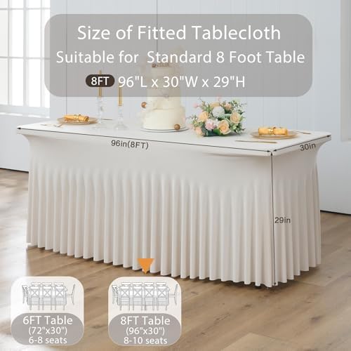 6 Pack Beige Spandex Table Clothes for 8 Foot Rectangle Tables, Wrinkle Free Fitted Table Cover 8ft Stretch Tablecloths Desk Skirt for Parties Weddings Birthday Banquet Baby Shower - Image 6