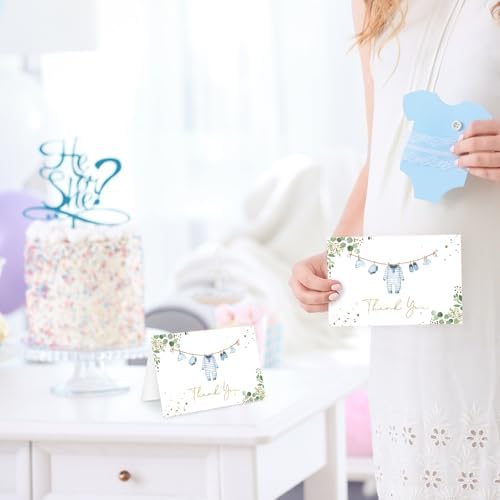 Whaline 100 Pack Baby Shower Thank You Cards Boxed Greeting Cards Blue Baby Cloth Note Card with Envelope Sticker for Birthday Gender Reveal - Image 7