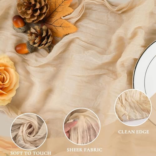 10 Pack Champagne Cheesecloth Table Runner 35x120 Inches, Boho Gold Cheese Cloth Table Runner 10FT Sheer Gauze Runner for Bridal Shower Wedding Baby Shower Party Decor - Image 3