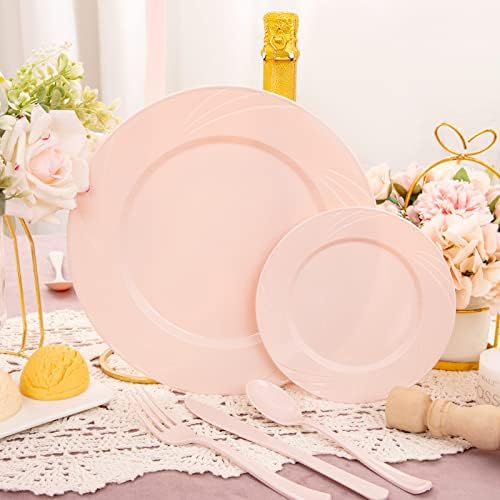 YOUBET 125PCS Pink Plastic Plates for Baby Shower Birthday Parties - Image 4