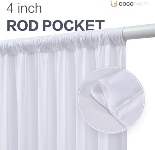 60x14ft White Backdrop Curtains for Wedding Party, 12 Panels 14 ft Long Back Drop Cloth, Wrinkle-Free Polyester Drapes for Birthday, Baby Shower, Stage Photography Background - Image 5