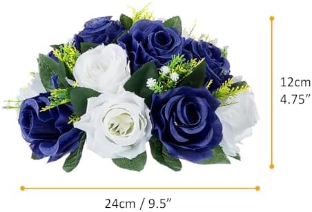 10Pcs Artificial Rose Balls for Centerpieces (Navy Blue & White) - Image 2