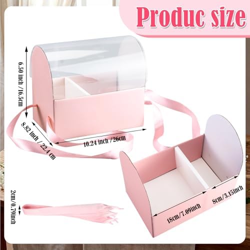Honeydak 10 Pcs Cake Flower Clear Gift Boxes with Handle 4 in, Pink, Ribbon - Image 2