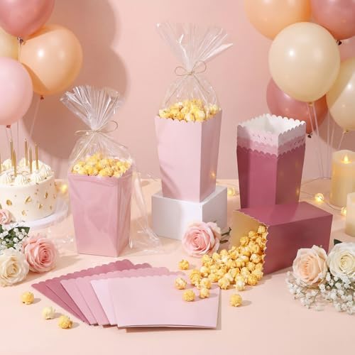 Baderke 201 Pcs Popcorn Boxes and Clear Treat Bag Set Bulk Wedding Popcorn Containers 6.7' Open Top Paper Popcorns Bag with Treat Candy Bags & Packing String for Party Movie (Gradient Pink) - Image 4