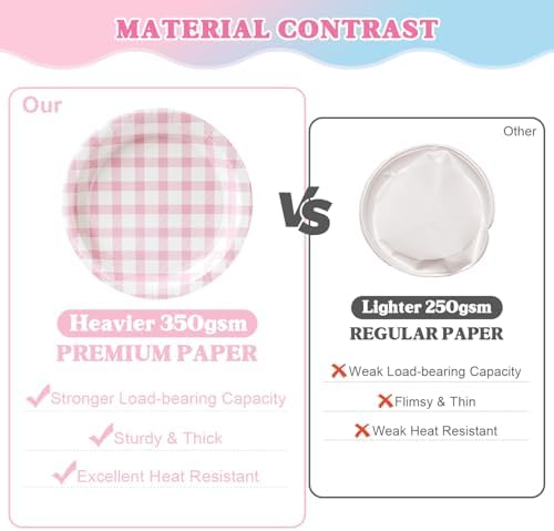 Vyntra 350-Pc Pink and Blue Gingham Paper Plates and Napkins Party Supplies - Image 5