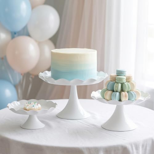 3 Pcs White Metal Cupcake Stand Scalloped Edge Dessert Display Tray - Image 3
