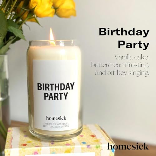 Homesick Scented Candles for Home (Birthday Party) - 13.75 oz Long-Lasting Natural Soy Wax Blend Jar Candle Gifts for Women & Men, 60-80 Hours Burn Time - Notes of Butter, Cream & Vanilla - Image 2