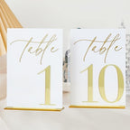 Acrylic Wedding Table Numbers 1-10 with Stands, 5"x7" White Acrylic Signs with Gold Mirror Fonts, White and Gold 3D Table Numbers for Wedding Reception, Anniversary, Event by Unknown