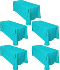 LTC LINENS 5-Pack Rectangular Tablecloths 90 in x 132 in with Rounded Corners - Turquoise Table Cloths for 6 ft Rectangle Tables Floor Length - Polyester Fabric Cloth Table Covers for Wedding, Party by LTCLINENS