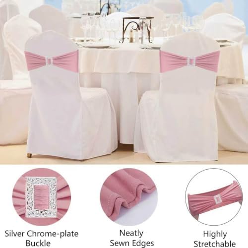 Spandex Dusty Pink Chair Sashes Bows 50 PCS Stretch Chair Cover Band - Image 4