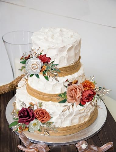 CherishedMoments 3Pcs Pre-Made Cake Flowers,Burnt Orange Wedding Cake Decor - Image 4