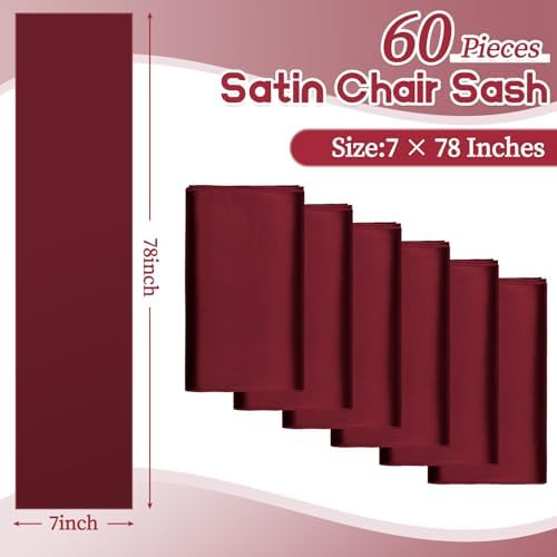 fani 60 PCS Satin Chair Sashes, 7x78 Inch, Burgundy - Image 2