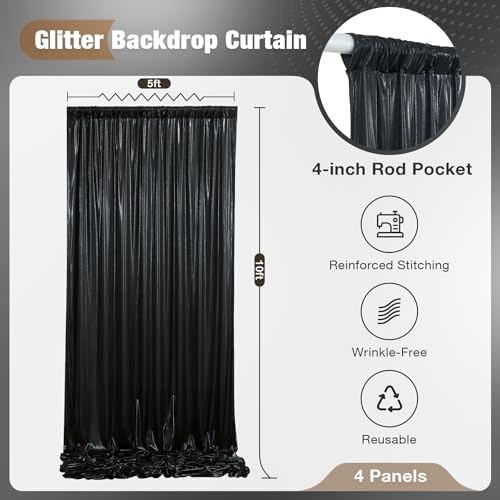 20x10FT Black Sequin Backdrop Curtain for Party - 4 Panels 5x10FT Wrinkle-Free Shimmer Drapes for Birthday, Wedding, Christmas, Decorations & Photography - Image 6
