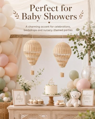 Toyvian 2PCS Rattan Hot Air Balloon Decor for Nursery, Hanging Wall Decor - Image 4