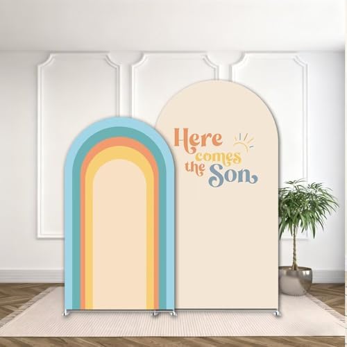 2 Pcs Here Comes The Son Arch Backdrop Covers,Set of 2(6FT/5FT) Sunrise Rainbows Arch Fabric Cover for Birthday Baby Shower Party Decoration - Image 2