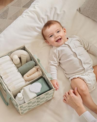 Blissful Diary Checkered Diaper Caddy Organizer, Storage Basket, Pink - Image 7